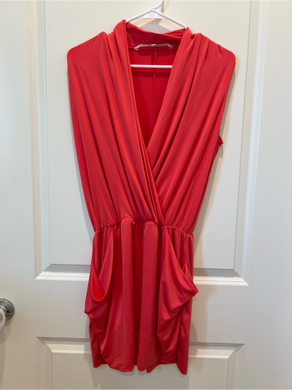RACHEL Rachel Roy Coral-Red Draped V-Neck Mini Dress